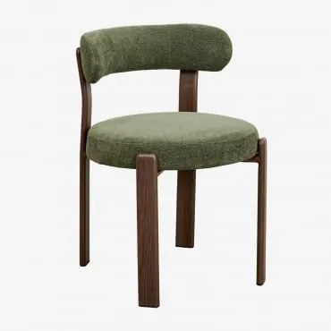 Cadeira De Jantar Estofada E Em Ferro Jolie Chenille Verde Sálvia & Castanho Madeira Escura - Sklum