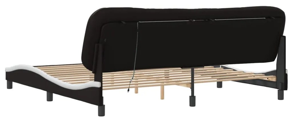 Estrutura cama c/ luz LED 200x200 cm couro artif. preto/branco