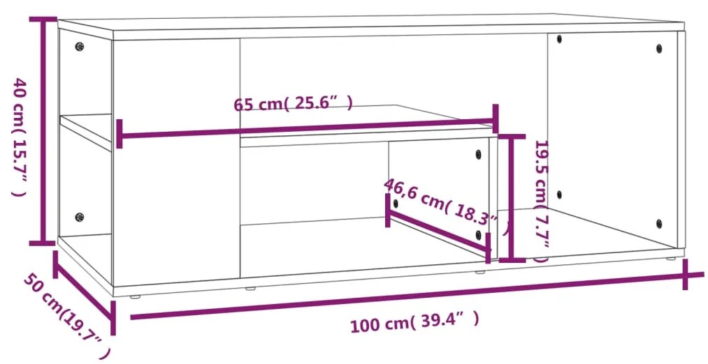 Mesa de centro 100x50x40cm derivados de madeira cinzento sonoma