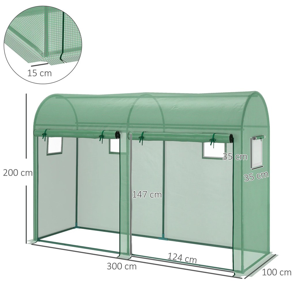 Estufa Jardim Tipo Túnel com 4 janelas e 2 portas para Plantas de PE d