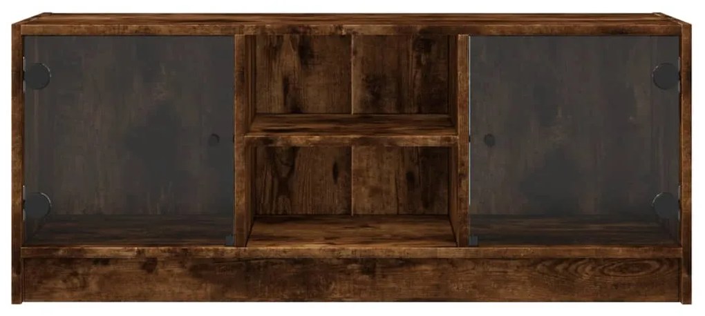 Móvel de TV c/ portas de vidro 102x37x42 cm carvalho fumado