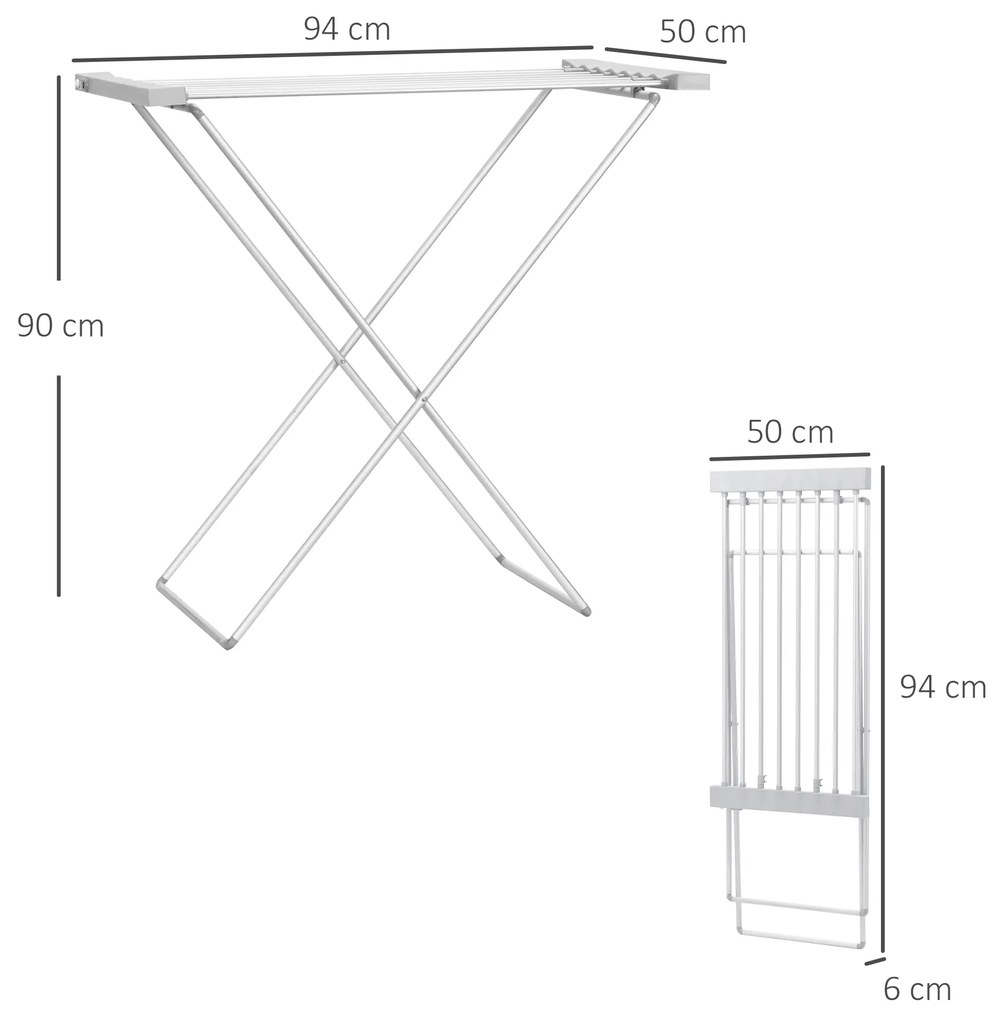 Estendal Elétrico Dobrável 120W Estendal Elétrico de Roupa com Estrutura de Liga de Alumínio 94x50x90cm Prata