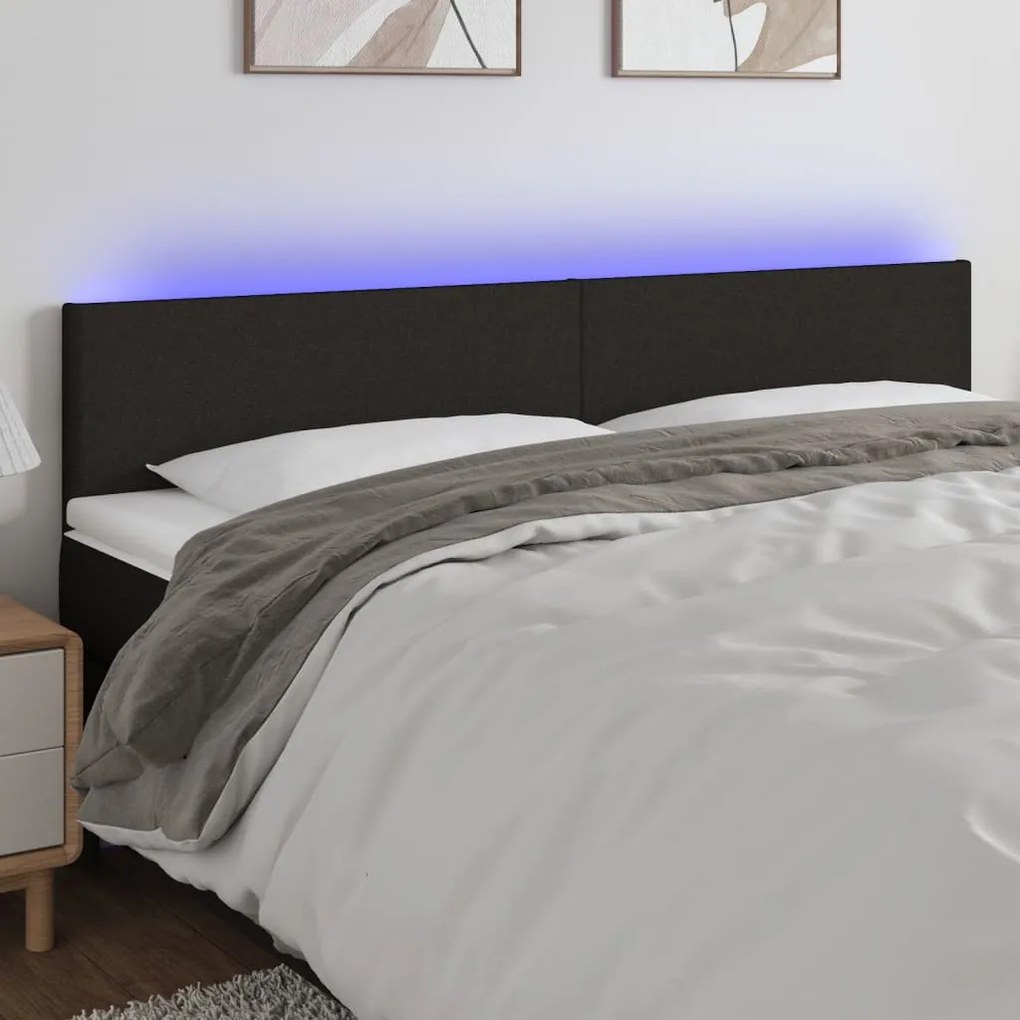 Cabeceira de cama c/ luzes LED tecido 200x5x78/88 cm preto