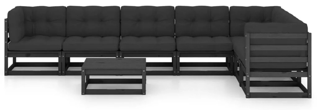 8 pcs conjunto lounge jardim c/ almofadões pinho maciço preto