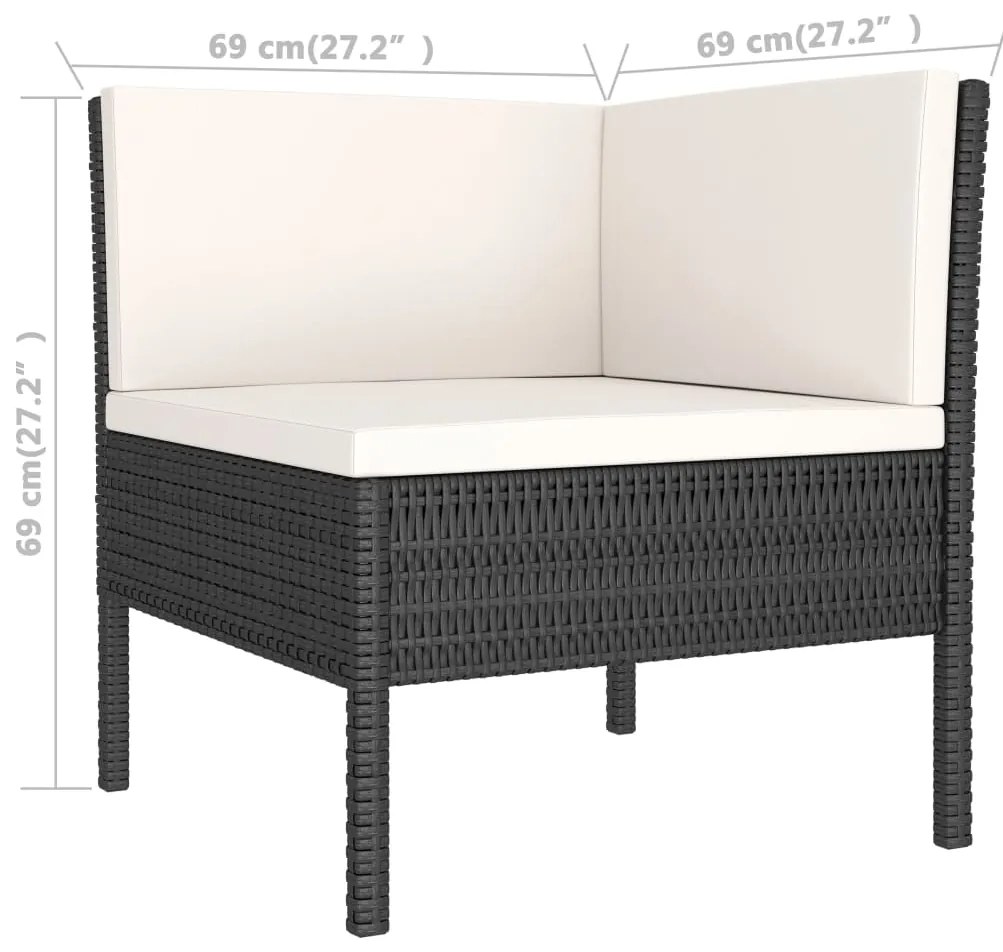 3 pcs conjunto lounge para jardim c/ almofadões vime PE preto