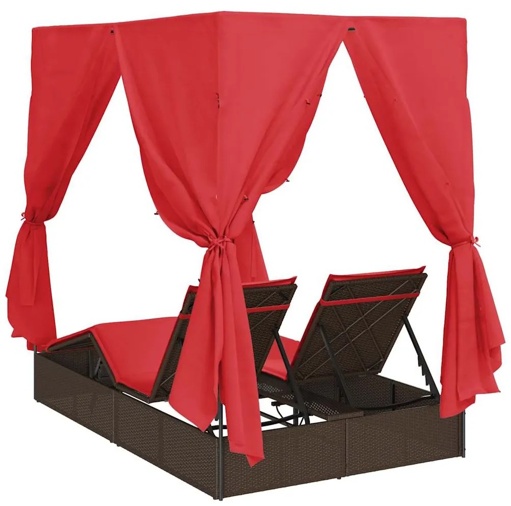 Cama Loungue Dupla Castanho Largo Rattan e Poliéster