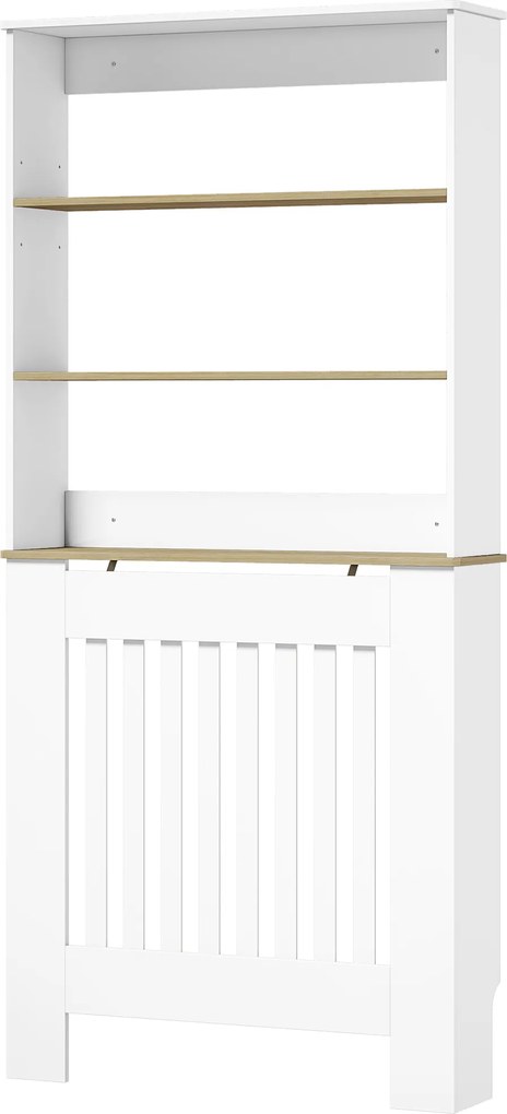 HOMCOM Cobre-radiador com Design Ripado, Estante de 3 Níveis, 78x19x165 cm, Branco e Carvalho | Aosom Portugal