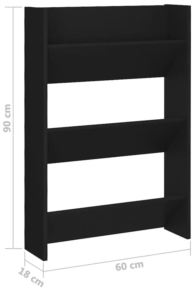 Sapateiras de parede 2 pcs 60x18x90 cm contraplacado preto