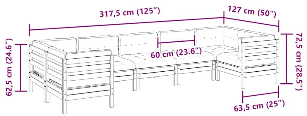 7pcs conj. sofás jardim c/ almofadões pinho maciço castanho mel