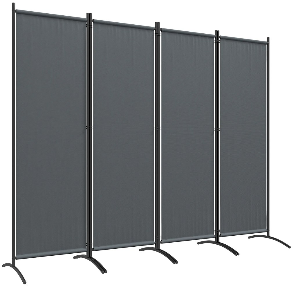 Outsunny Biombo Separador de Ambientes de 4 Painéis Biombo Dobrável 221x172 cm com Pés Largos para Terraço Pátio Jardim Cinza Escuro