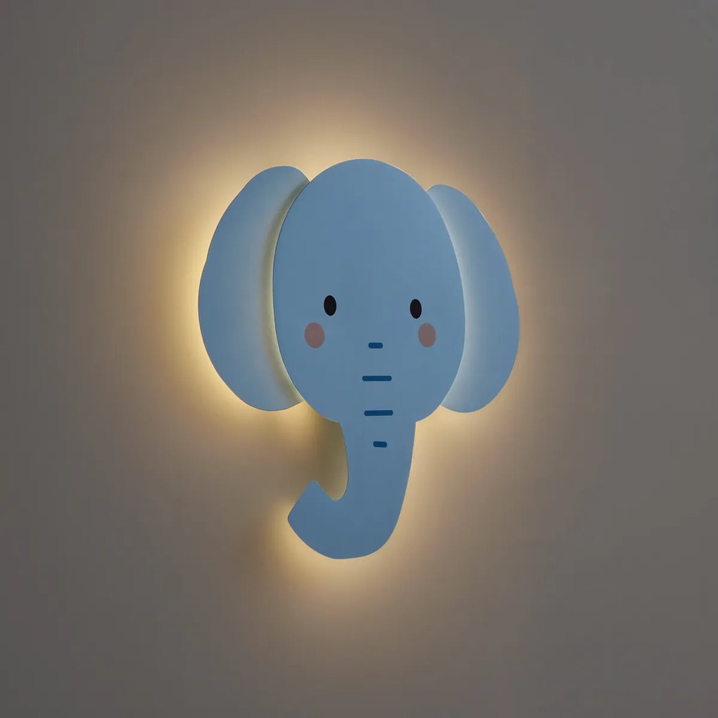 Candeeiro de parede infantil azul com LED regulável em 3 níveis - Ellie the Elephant