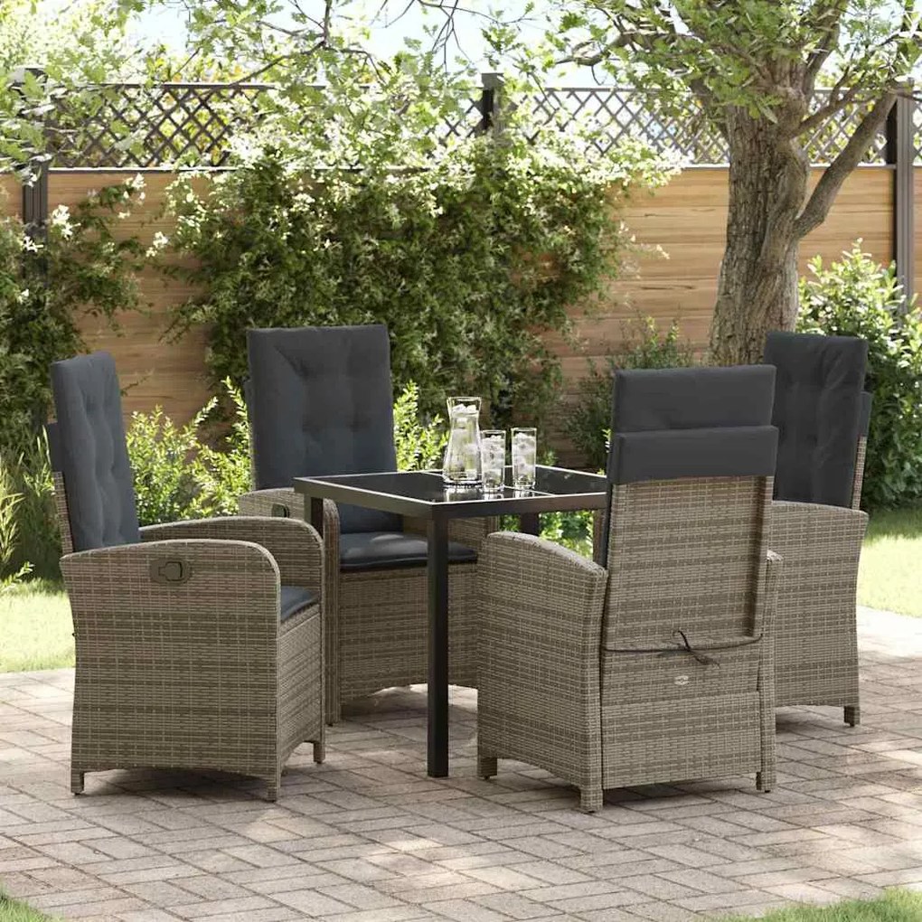 Conjunto de Jantar de Jardim de 5 Peças com Almofadas Rattan Cinza