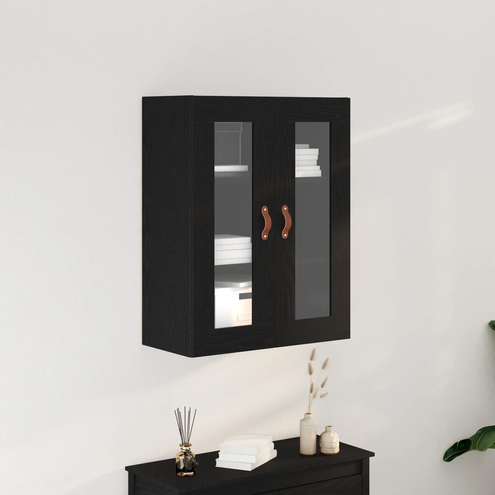 Armário de Parede da vidaXL com Portas de Vidro Madeira Carvalho Preto