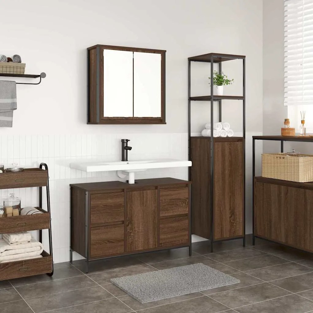 vidaXL Conjunto de Móveis para Banheiro 2 pcs Marrom carvalho e Preto