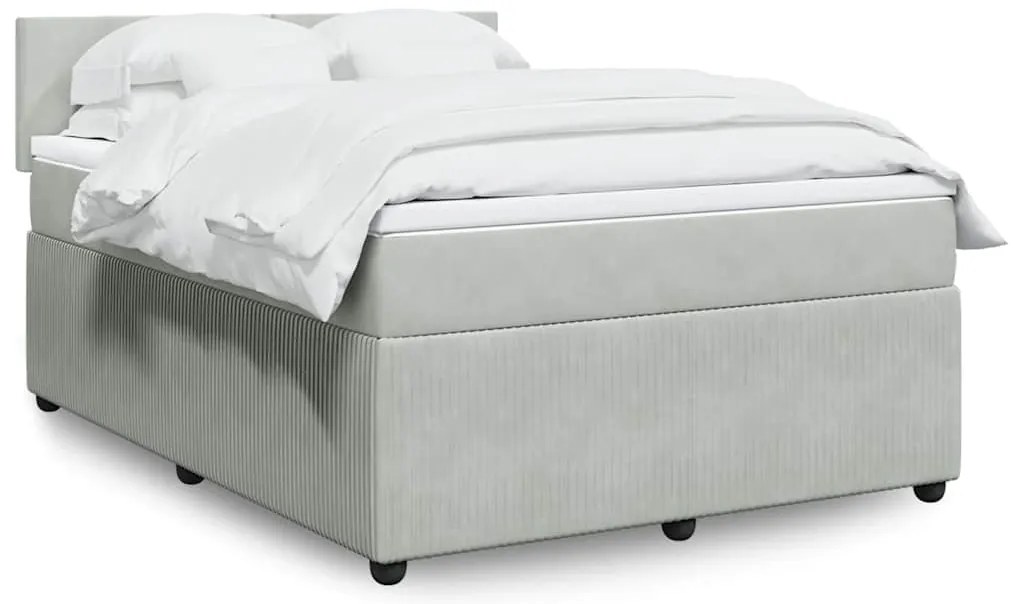 vidaXL Cama com molas/colchão 140x190 cm veludo cinzento-claro