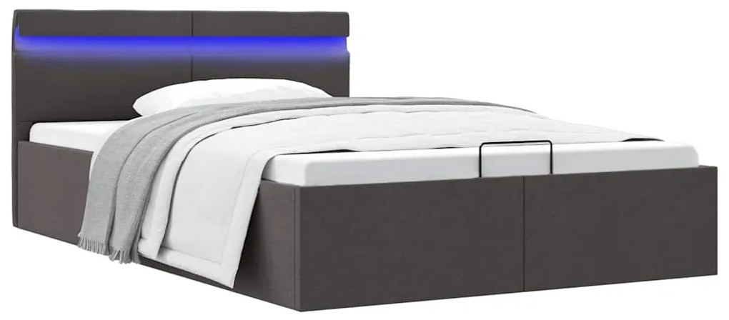 Cama hidráulica c/ arrumação LED 120x200cm tecido cinza-escuro