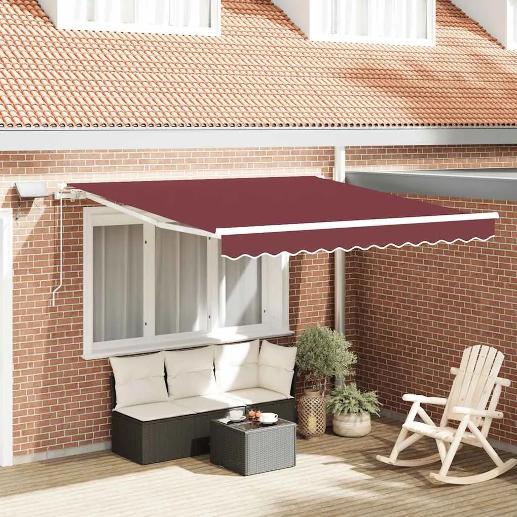 vidaXL Toldo retrátil manual com luz LED 300x250 cm bordô