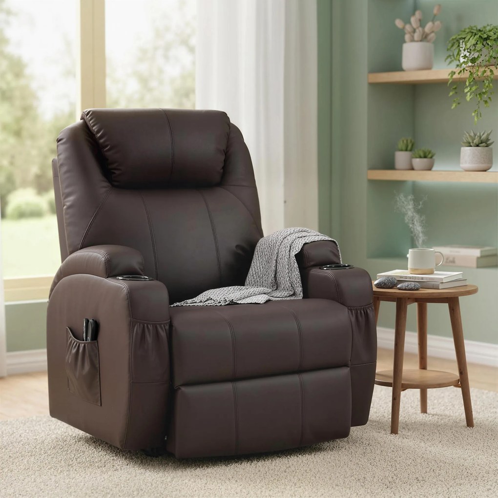 Poltrona elevatória elétrica 83 x 95 x 107 cm, poltrona relax elétrica, apoio para os pés, encosto reclinável, porta USB, castanho