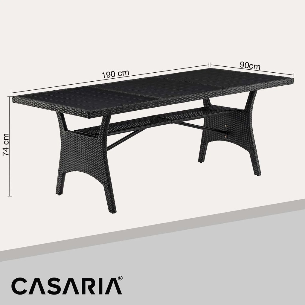 Mesa de jardim Polyrattan Takeo 190x90x75cm WPC preta