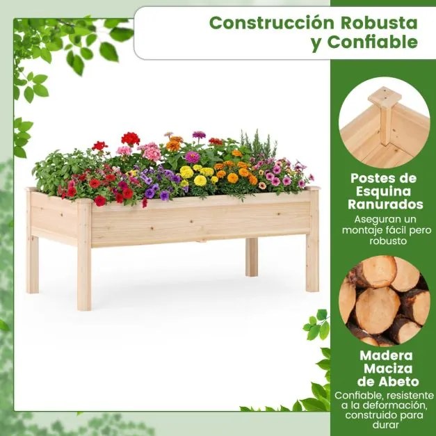 Conjunto de 2 Floreiras 122 x 62 x 48 cm em madeira de abeto natural com suportes para legumes, flores e ervas aromáticas, para varanda, pátio ou jard