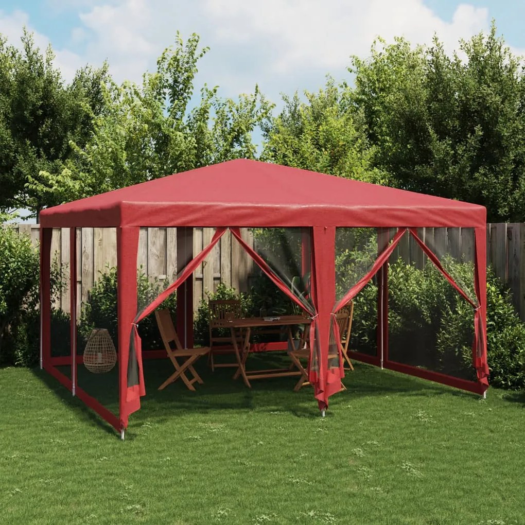 Tenda p/ festas c/ 8 paredes laterais malha 4x4 m PEAD vermelho