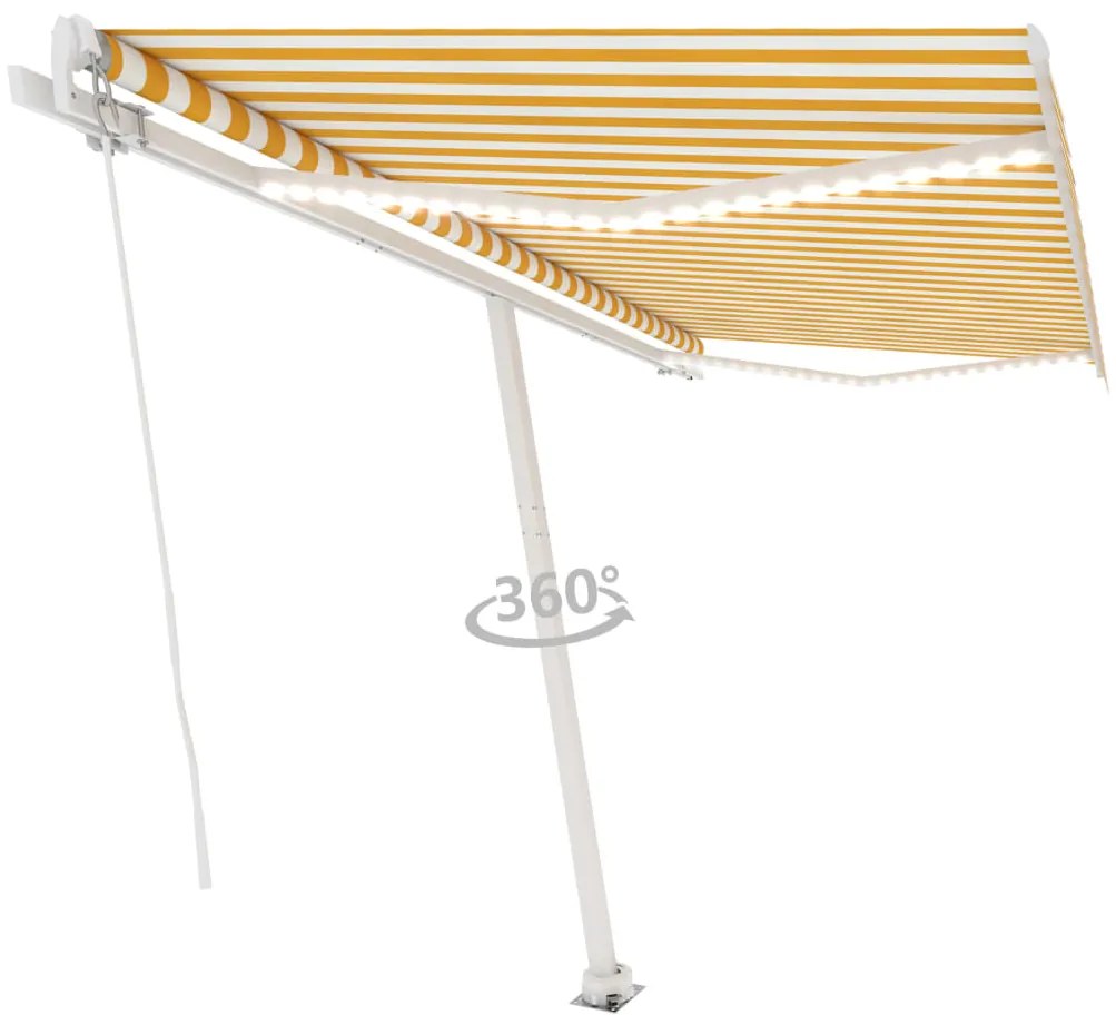 Toldo retrátil manual com LED 450x300 cm amarelo e branco