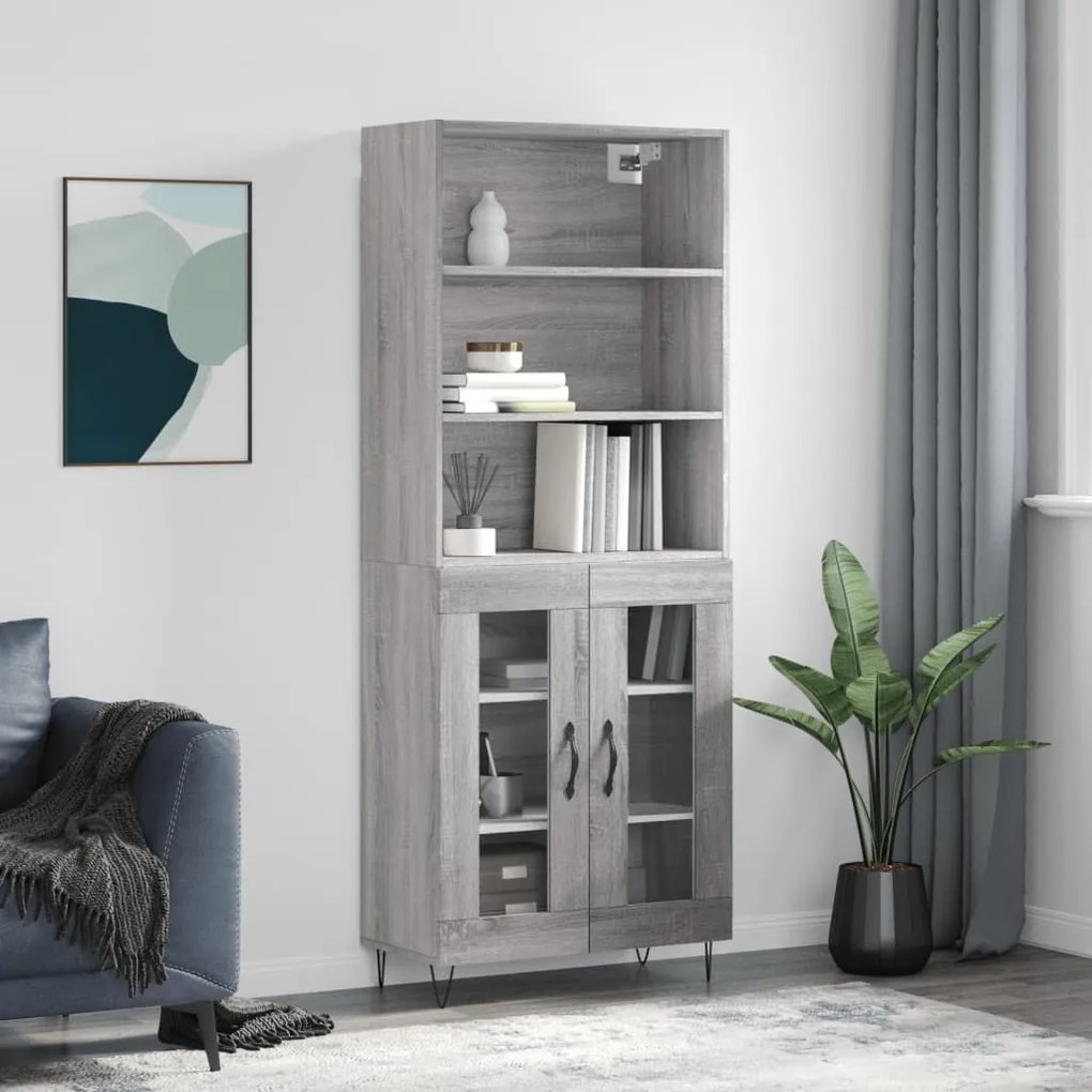 vidaXL Armário alto 69,5x34x180 cm derivados de madeira sonoma cinza