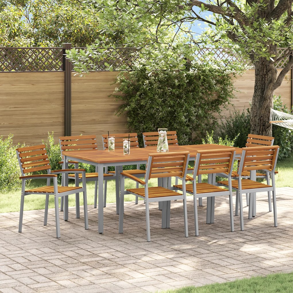 vidaXL Conjunto de Jantar de Jardim de 9 Peças em Madeira Sólida de Acácia e Metal