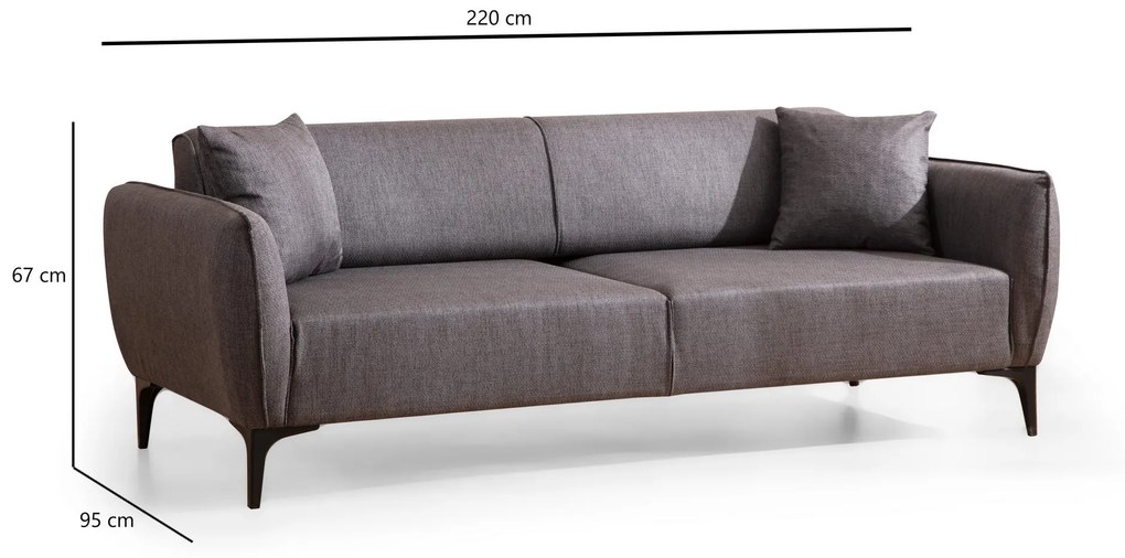 Sofá "Belissimo" de 3 Lugares – Cinzento Escuro – 220x95x67 cm – Desig