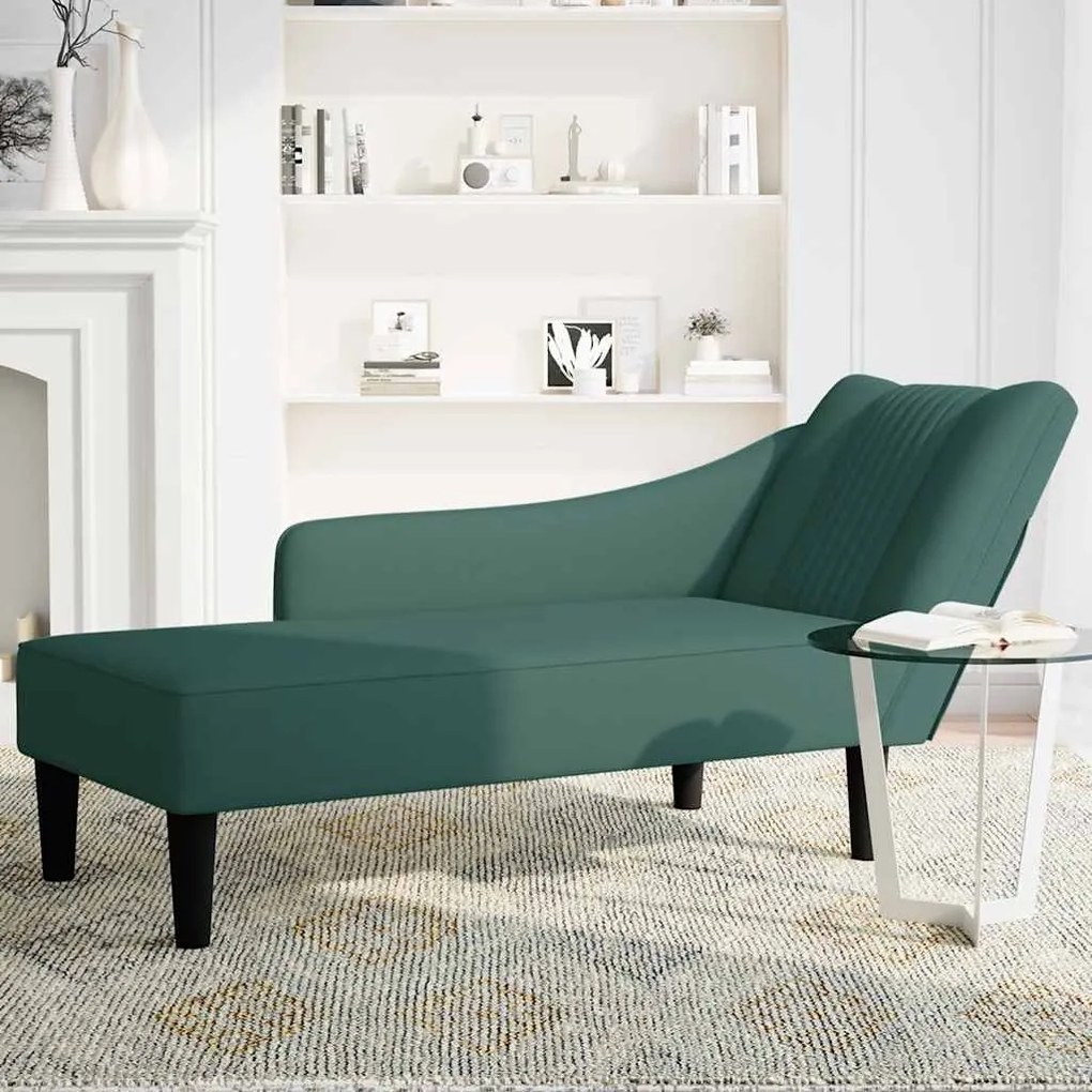 Chaise-longue com apoio de braço direito veludo verde escuro