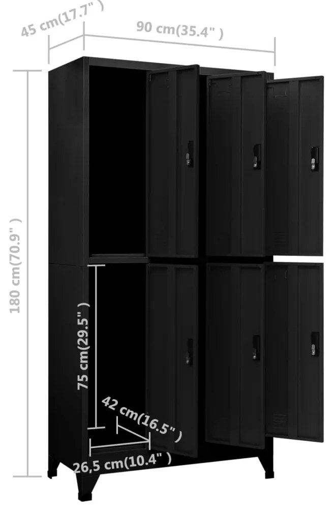 Cacifo aço 90x45x180 cm preto