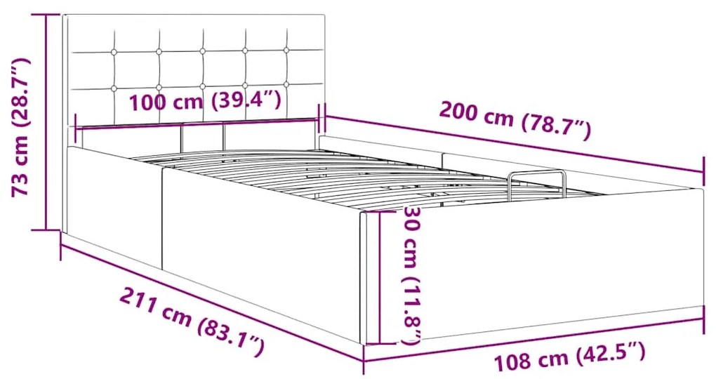 Cama hidráulica c/ arrumação 100x200cm tecido cinza-acastanhado