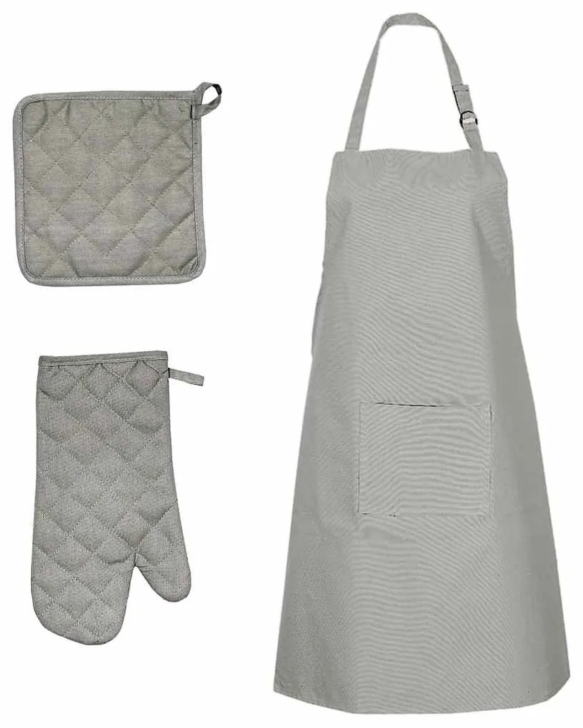 Conj. panos de cozinha c/ luvas e pegas 15 pcs algodão cinzento