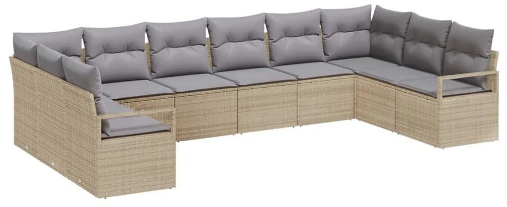 Conjunto de Sofá de Jardim de 10 Peças com Almofadas Beges em Rattan S