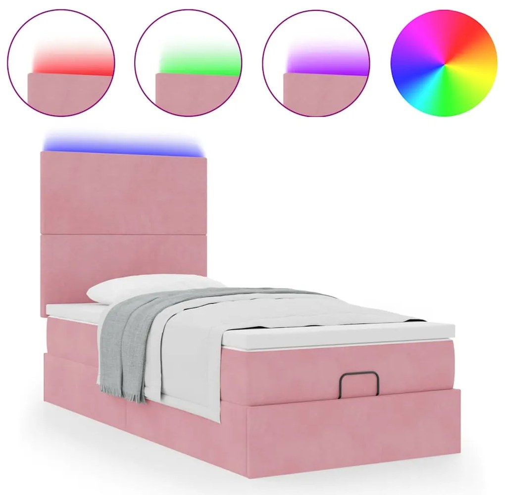 Estrutura de cama otomana com colchões rosa 90x200cm veludo