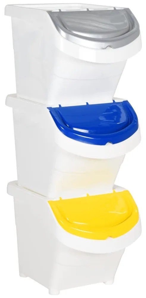 vidaXL Caixotes do lixo com tampa empilháveis 3 pcs 78 L PP branco