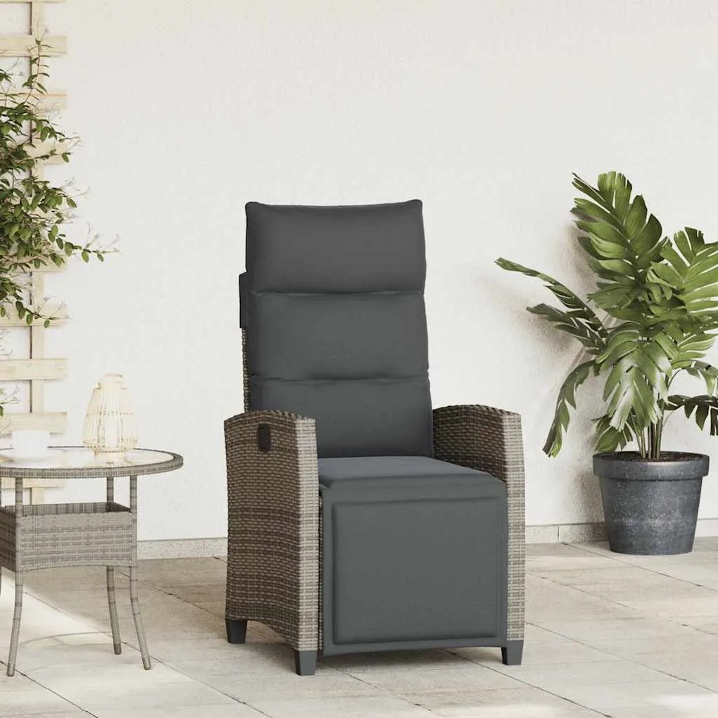 vidaXL Cadeira de jardim reclinável com mesa de apoio vime PE cinzento