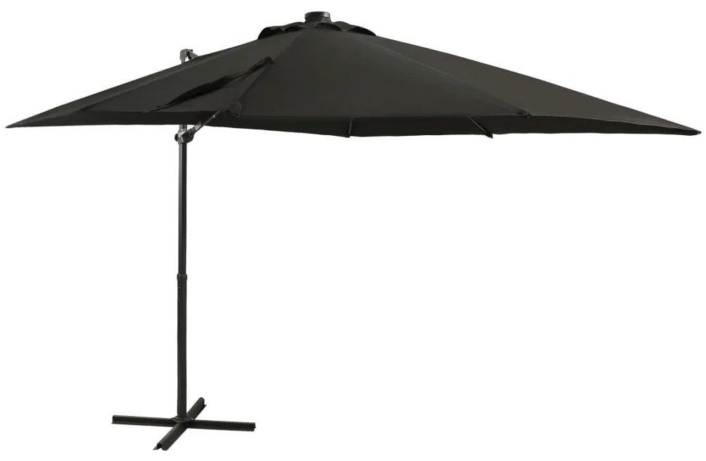 Guarda-sol jardim cantilever c/ poste e luzes LED 250 cm preto