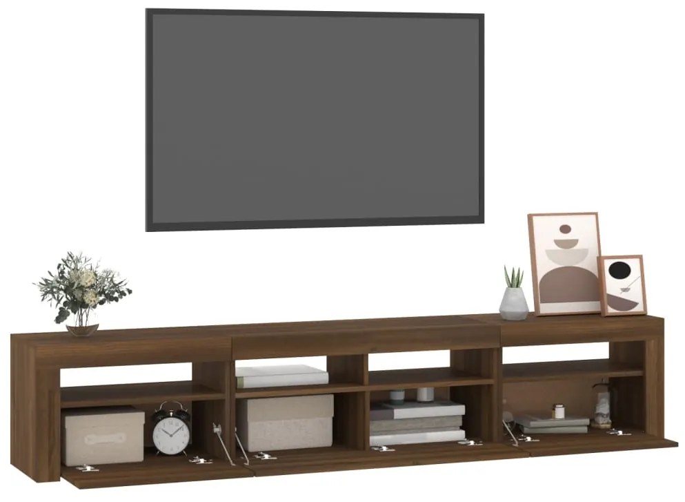 Móvel de TV com luzes LED 210x35x40 cm cor carvalho castanho