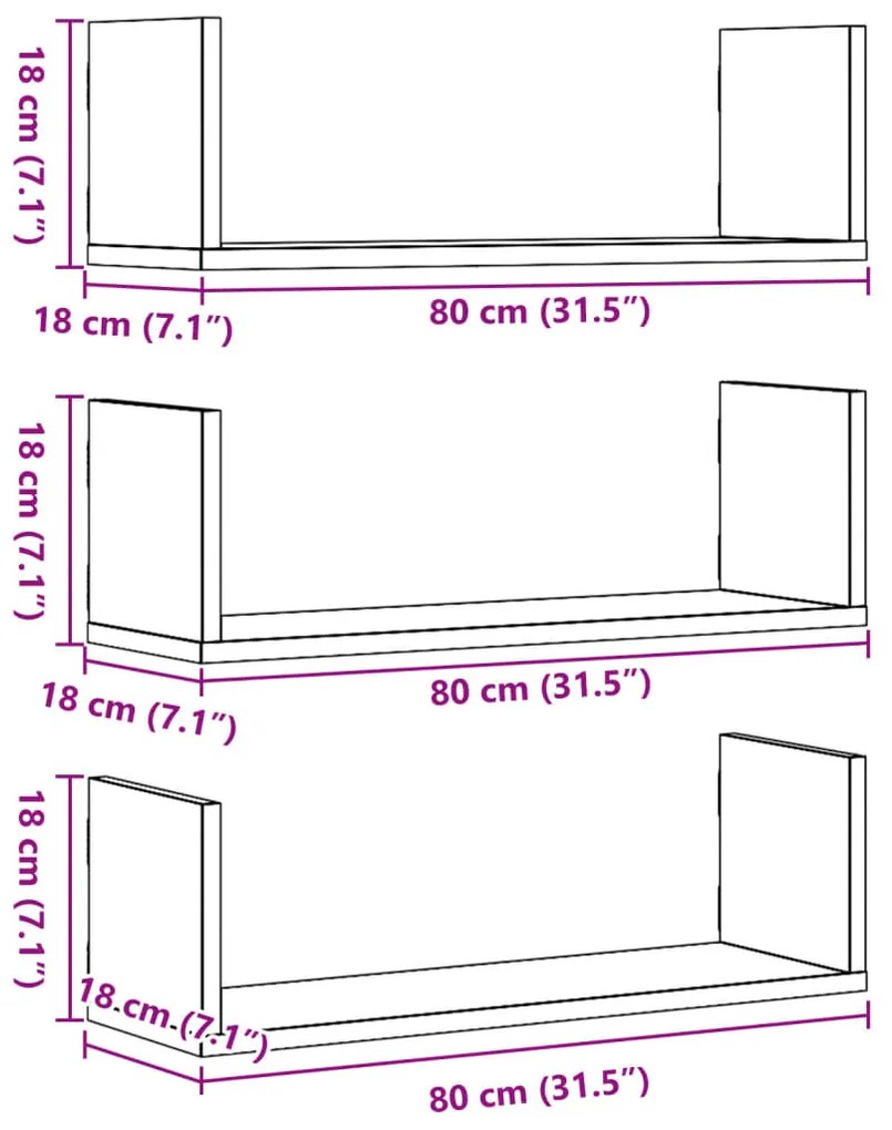 Prateleiras de parede 3 pcs derivados de madeira madeira velha