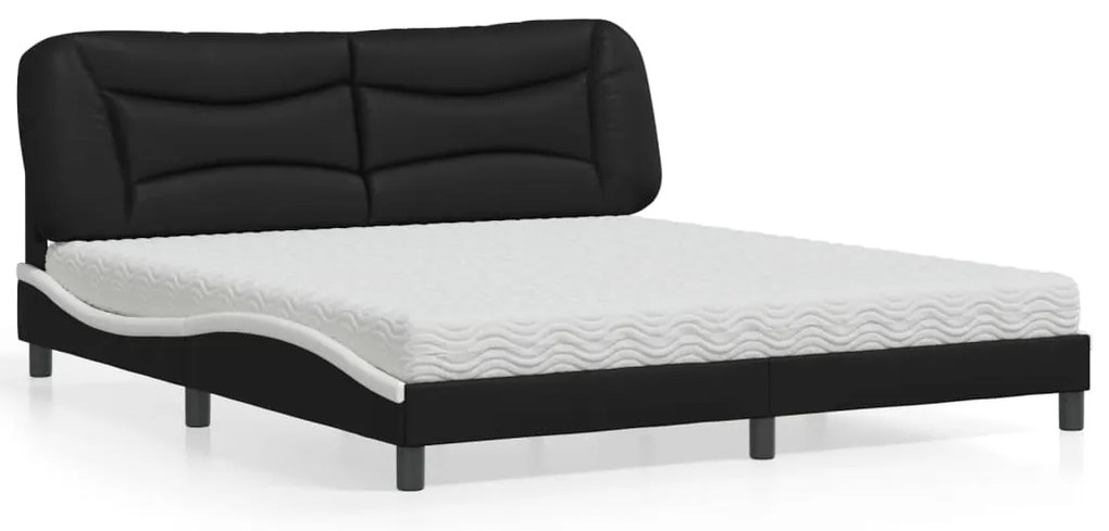 vidaXL Cama com colchão 180x200 cm couro artificial preto e branco