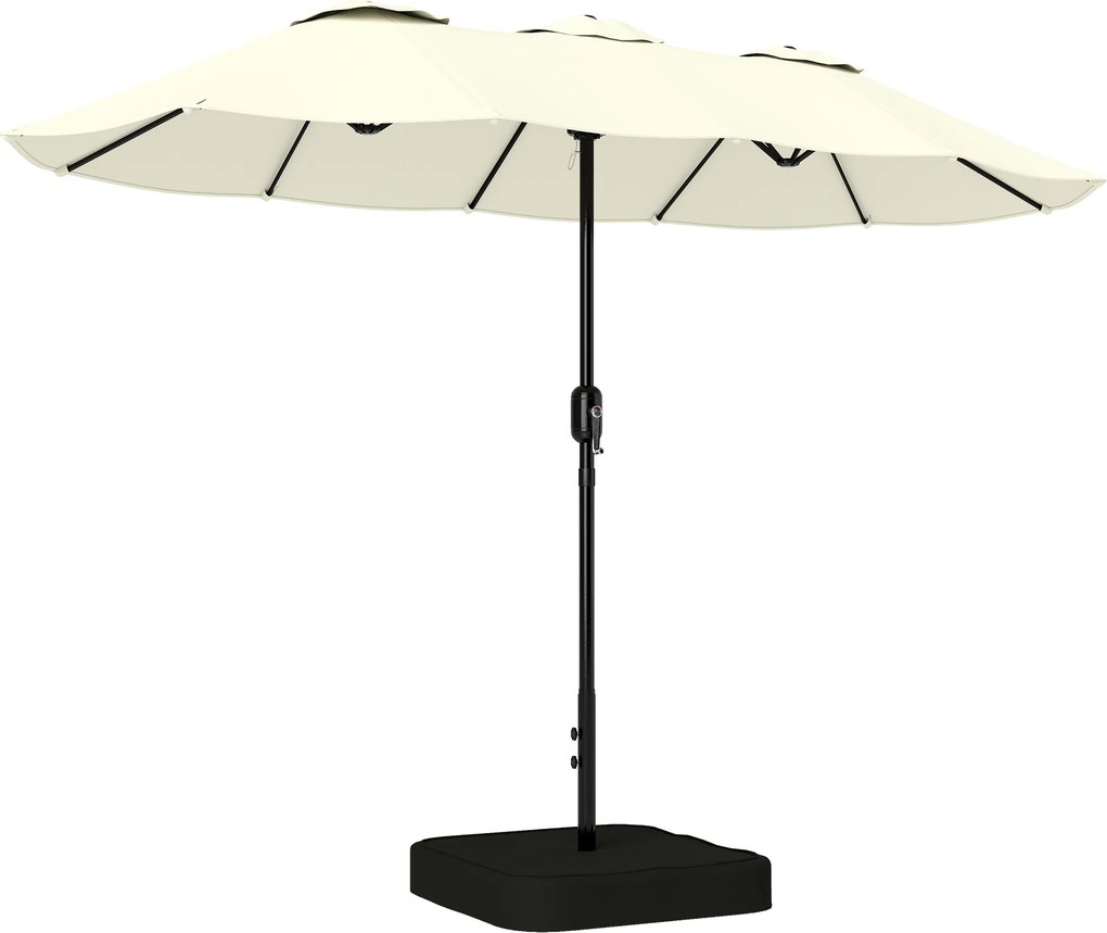 Outsunny Guarda-sol de Jardim Dupla Face 3 x 1,5 m com Base e Sacos de Areia, UPF 50+, Guarda-sol com Capa, Manivela, Bege | Aosom Portugal