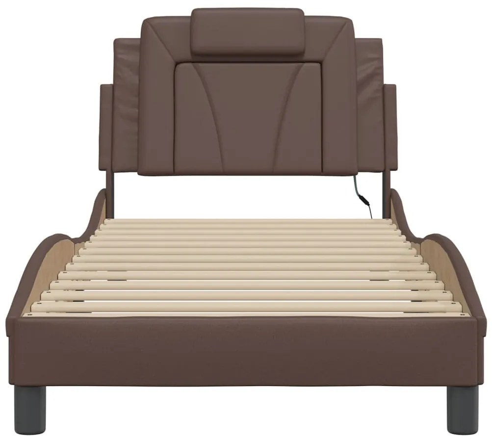 Estrutura cama c/ luzes LED 80x200 cm couro artificial castanho