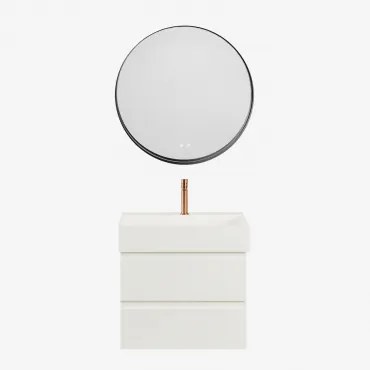 Conjunto De Móvel De Casa De Banho Suspenso Em Madeira E Folha De Freixo Com Lavatório Integrado Ona Branco & Redondo Led - Sklum