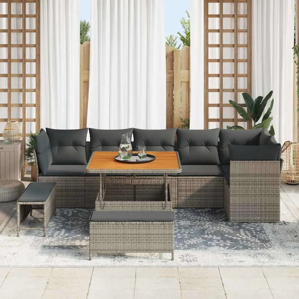 Conjunto de Sofá para Jardim vidaXL de 9 Peças com Almofadas Cinza Rat