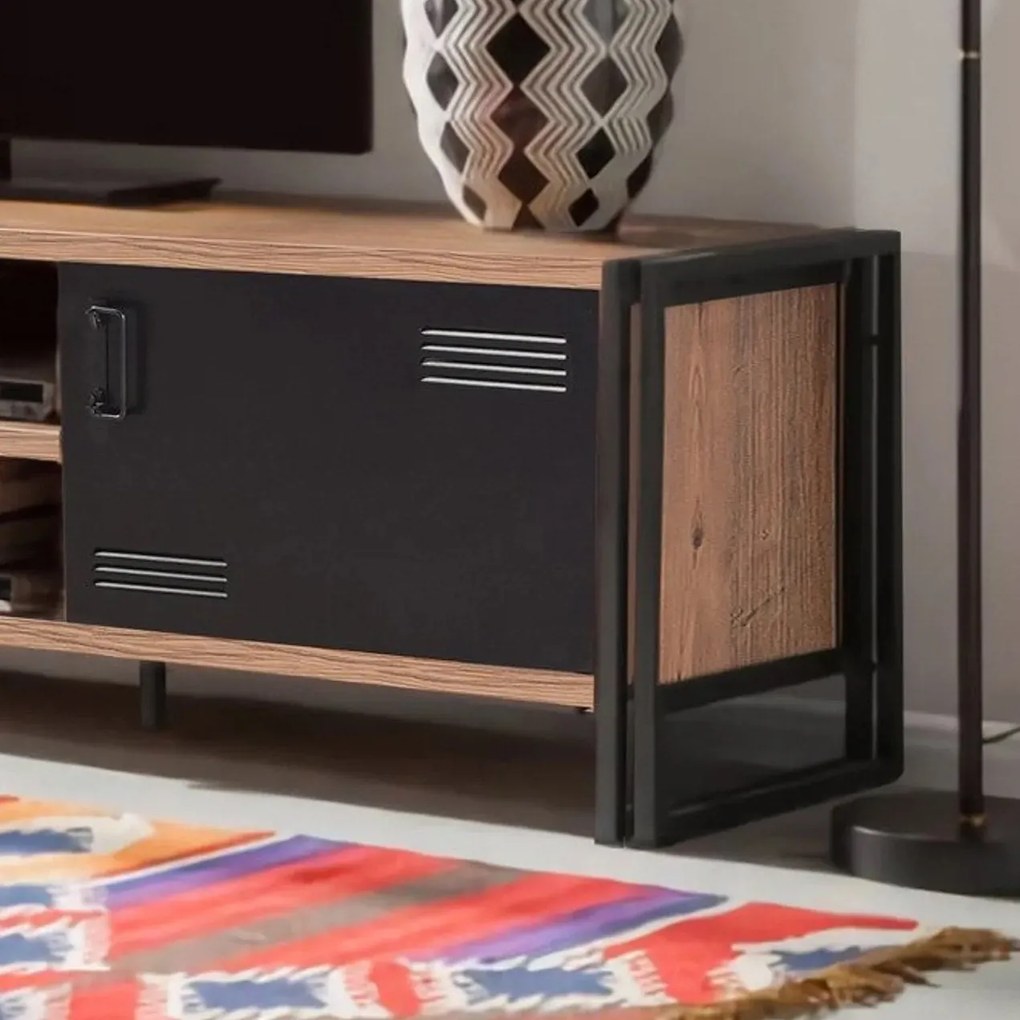 Conjunto de Mobiliário de Sala de Estar Cosmo – Pinho Atlântico/Preto