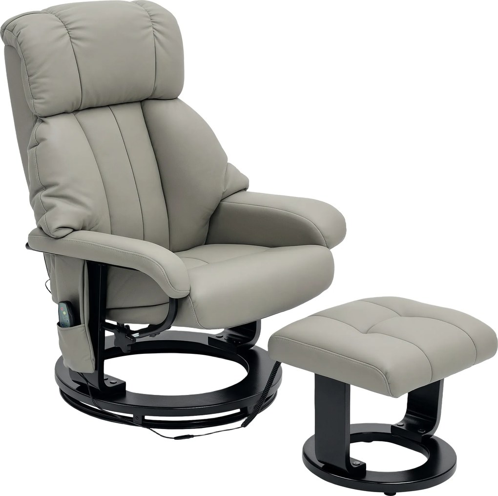 HOMCOM Poltrona Relax com função de massagem, poltrona para TV com bolso lateral, couro sintético, Cinza | Aosom Portugal