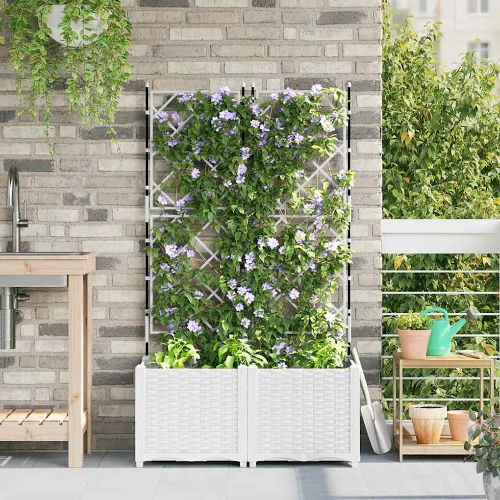 vidaXL Plantadeira de Jardim com Treliça 2 pcs Branca 80x40x143 cm