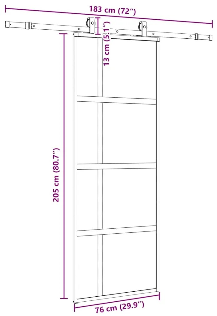 Porta deslizante c/ conj. ferragens 76x205 cm vidro temperado