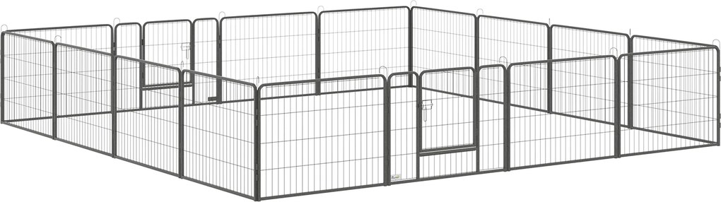 PawHut Parque para Cães com 16 Painéis e 2 Portas, Recinto em Aço para Interior e Exterior 80x60 cm Cinzento | Aosom Portugal